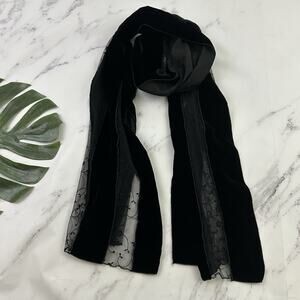 Ilana Wolf Womens Vintage 90s Velvet Silk Scarf Black Sheer Floral Whimsygoth